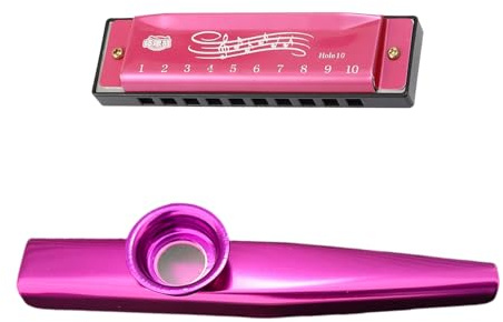 BIFHIG 1 Morceau D'Harmonica Rose, 1 Morceau De Flûte Kazoo Violette, Instrument De Musique D'Éveil pour Enfants, Cadeaux De Fête De Vacances, Jouets Vocaux De Dessins Animés, Aides Pédagogiques.