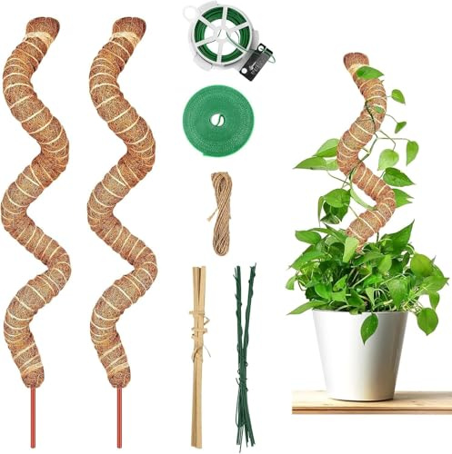 ROTKUSZ 2 Piezas Tutores para Plantas Trepadoras, 120CM Fibra de Coco Soporte para Plantas, Palo de Musgo para Plantas, Soporte para Enredaderas Plantas Escaladoras Interior al Aire Libre