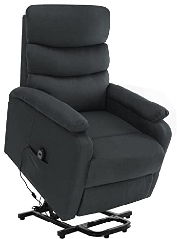 Teenpull Fauteuil de massage avec aide à se lever et position allongée manuelle, housse en tissu gris foncé, massage vibrant à 6 points, dossier et repose-pieds réglables, télécommande incluse