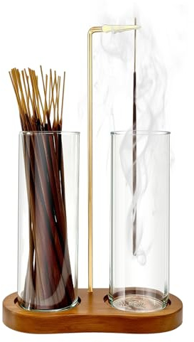 Glass Incense Holder, Black Incense Sticks Burner Holder with Storage,Hang Upside Down Incense Holder for Sticks with Glass Ash Catcher for Meditation Yoga Spa Room Decor