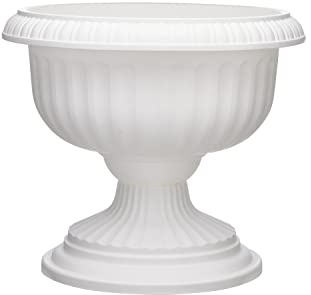 Southern Patio Dynamic Design 18 Inch Outdoor Home Resin Grecian Urn Versatile Planter Pot for Entryways and Backyard Patios, White