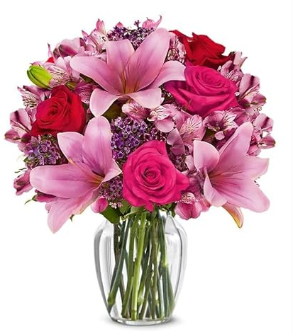 From You Flowers - Rose and Lily Bouquet with Glass Vase | Fresh Flower Bouquets for Birthday, Anniversary, Get Well or Celebration