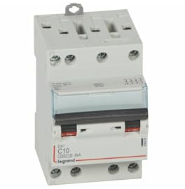 406908 Disjoncteur tétrapolaire 10A - 4P Courbe C - 4,5/6kA - À vis - Legrand DX3