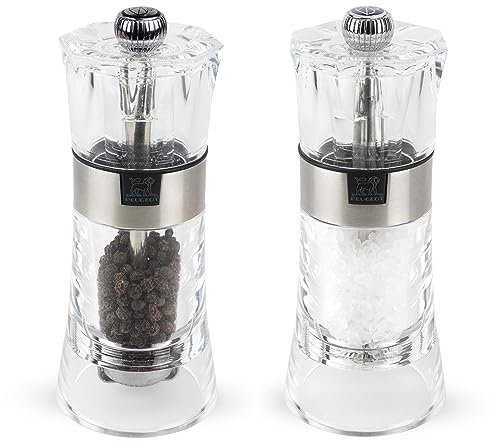 PEUGEOT - 2 in 1 Olso 11 cm Pepper Mill + Salt Mill - Black Pepper Included - Made with PEFC Certified Wood, Stainless Steel and Acrylic - Made in France - Graphite Colour
