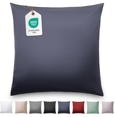 Blumtal Mako Satin Kissenbezug 80x80 Baumwolle Dunkelblau - Kopfkissenbezüge aus 100% Baumwolle - Edle Glanzoptik & Reißverschluss - Satin Kissenbezug für Kopfkissen 80x80 Dekokissen & Sofakissen
