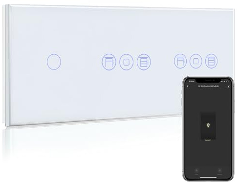 BSEED WLAN-Doppelrolladenschalter mit weißem Schalter, 1-Gang, 1-Wege-Wandschalter, kompatibel mit Alexa und Google Home, Steuerung per App oder Sprache, Timer-Funktion, neutrales Kabel erforderlich