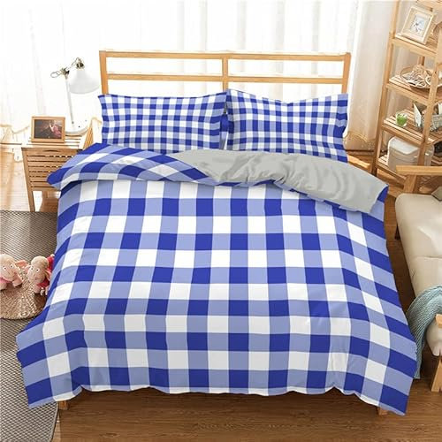 huitutu Gestreifte Bettwäsche Set 135x200cm königsblau weiß Geometrisch Bettbezug Set Microfaser Bettdeckenbezug Streifen Muster Modern Deckenbezug Bettwaesche +1 Kissenbezüge 80 x 80cm