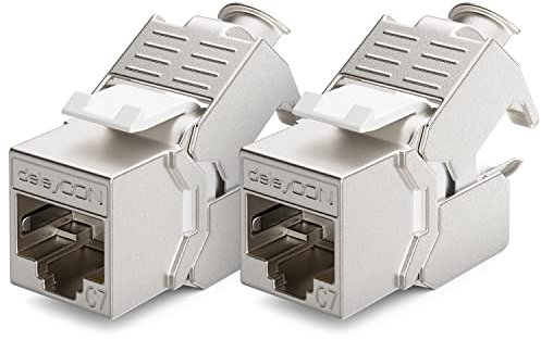 deleyCON 2x CAT 7 Keystone Jack Modul Optimal für CAT7 CAT6 CAT6a Verlegekabel Verbinder Patchkabel Netzwerkkabel STP Schirmung RJ45 Buchse 1000 MHz 10 Gbit/s Schneidklemme (LSA)