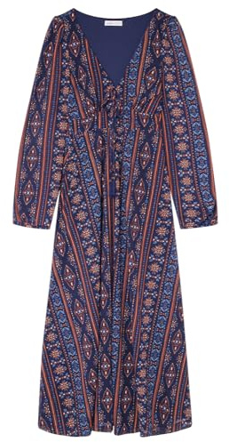 SPRINGFILED, Mujer, Vestido Midi Flores Cenefa Vertical, Navy, M