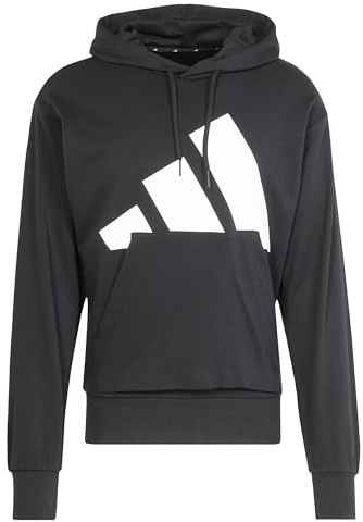 adidas Uomo Essentials Big Logo French Terry Hoodie Sweatshirt, Black/White, L
