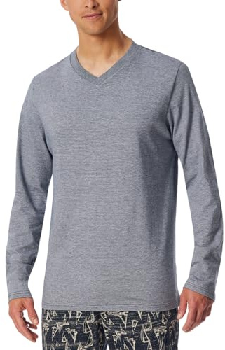 Schiesser Herren Schlafshirt Langarm V-Ausschnitt-Mix + Relax Haut de Pijama, Bleu Nuit 182182, 52 Hommes
