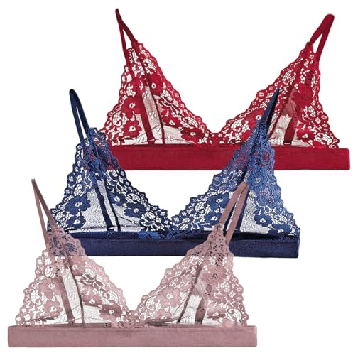 Reggiseno da donna 3 pezzi in pizzo Hollow Out sexy senza ferretto triangolo coppa push up balconette