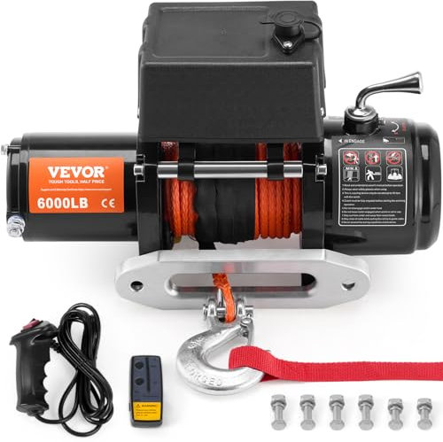 VEVOR Cabrestante Eléctrico 2722 kg Cabrestante para Camión con Cable Sintético de Φ 0,6 x 1676,4 cm Guía de Aluminio Control Remoto Inalámbrico y con Cable para Remolcar Vehículo Todoterreno, Barco