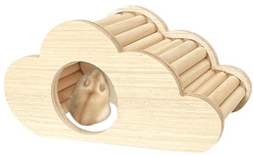 Copfeu Hamster Wooden Hideout House Natural Wood Pet Rats Climbing Play Hut Hideaway Room for Small Chicken Hedgehogs Chinchilla Habitat Pet Cage Accessories (E)