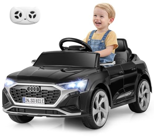COSTWAY 12V Audi Auto Elettrica per Bambini, Veicolo Elettrico con Telecomando Clacson Luci LED Musica, 3 Velocità 3-5 Km/h, Avvio Morbido, Auto per Bambini 3 Anni+ (Nero)