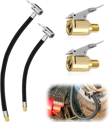 2 Stk Reifenfüller Schlauch, 23.5cm/ 40cm Ventilverlängerung Set, Gummischlauch, Autoventil Adapter, Air Ventil Anschluss Schläuche für Auto Motorrad Fahrrad, mit 2 Stück 8mm Autoventil Hebelstecker