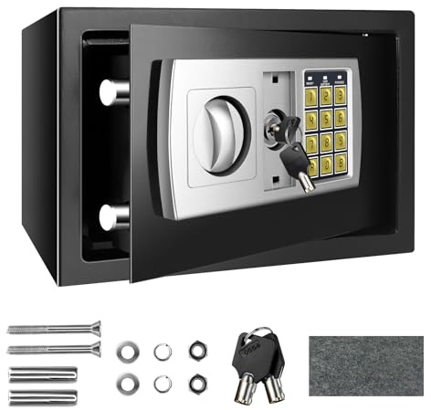 8.5L Electronic Digital Safe Box, Fireproof Security Box Home Office Money Cash Jewelry Steel Safety Box with 2 keys, Wall Mounted Mini Safe for Home Office Hotel, 31 x 20 x 20 cm, Black