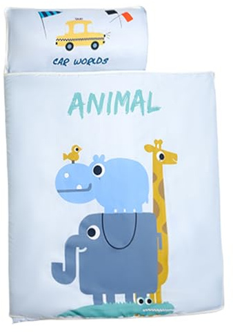 Jcasbdn Sac de Couchage pour Enfants Mignon Motif Animal Sacs de Couchage pour Enfants avec Coussin Amovible Pliable Facile à Nettoyer pour Le Camping en intérieur et Voyager Bleu