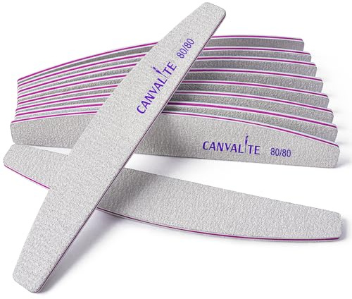 Canvalite 10 lime per unghie 80/80, a mezzaluna, per unghie in gel, set di lime per unghie a doppia faccia, per la cura degli animali domestici, utilizzabili per la casa e il salone