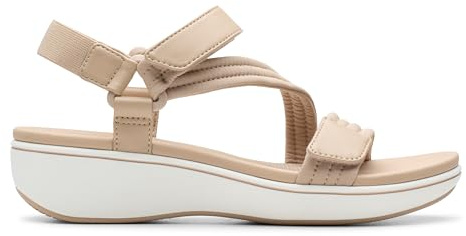 Clarks Women's Athleisure Wedge Sandal, Sand Textile, 9 Wide