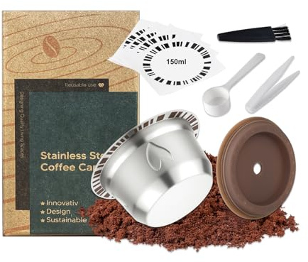 FOVNOT Reusable Capsules Refillable Coffee Pods Food Grade Silicone Lids Stainless Steel Coffee Capsule Compatible with Ve-tuo Pop/Next, De-longhi ENV135/ENV150, Ve-tuoline GCA1 (150mL)