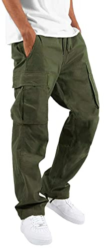 2026 - Hombres Casual Cintura Color Deporte Sombrero Tejido Bolsillo Pie Cuerda Pantalones Sólidos Pantalones Cargo Corbata Cargo Pantalones Cargo Pantalones Pantalones de Hombre, Verde militar., M