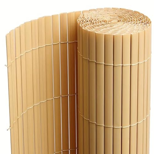 PEGANE Canisse Brise Vue en PVC Tube Plat,Clôture Protection pour Jardin terasse Balcon Coloris Naturel Bambou - Hauteur 100 x Longueur 300 cm 1700g/m2