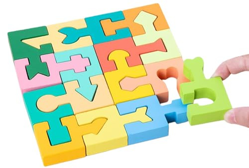 de correspondance de formes géométriques pour | Puzzle en bois avec 16 pièces pour enfants de 4 à 6 ans, apprentissage et temps de jeu, maison, école et jardin