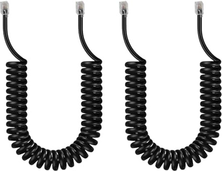 leruiyezs 2pcs RJ9 Cable RJ9 4P4C Telefónico Para Teléfono Fijo Extensible En Espiral 4 Hilos 4P4C for 3 Metros Cable Telefónico Extensible RJ10/9 Negro Compatible Con Teléfonos De Oficina Y Hogar