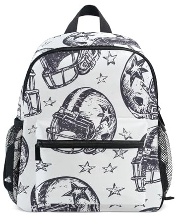 Mnsruu Kids Toddler Backpack Hand Drawn American Football Helmet, Preschool Kindergarten Bookbag Nursery Travel Bag for Boys Girls
