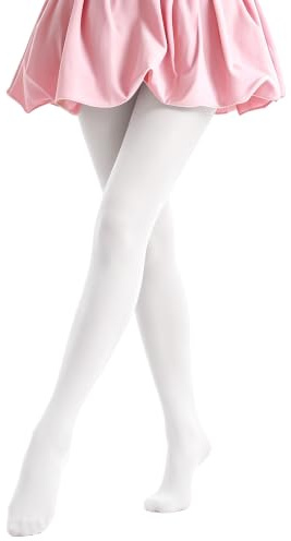 Geyuwoz Collants Fille Collants de Danse avec Pied Complet Lot de 1 | Blanc, Noir, Couleur Chair, Opaques Extensibles, Collants Enfants pour Danse, Ballet, École et Usage Quotidien, De 2 À 15 Ans