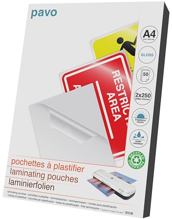Pavo – lamineringsfilmer A4 2 x 250 mic, 50 stycken – glänsande