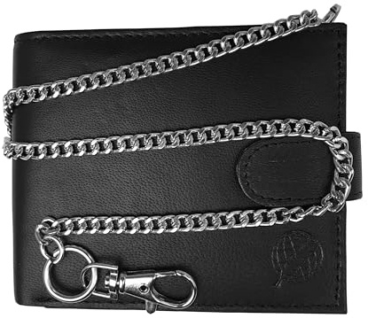 Roamlite RFID-blockierende Herren-Geldbörse aus Leder mit Kette, 11 cm x 9,5 x 2 cm, Nicht RFID-blockierend, Standard, Geldbörse