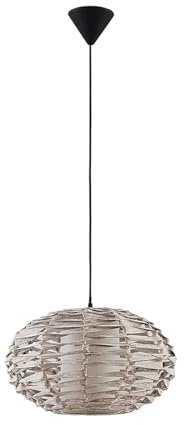 Lindby Pendelleuchte, Hängeleuchte Papiergeflecht Textil Ø 42 cm, Hängelampe Papier weiß getönt, 1x E27 max. 60W, ohne Leuchtmittel, Wohnzimmerlampe