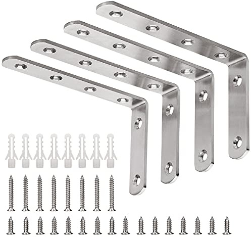 YUMORE L Bracket, 5 x 3 Max Load: 35lb/15KG Heavy Duty Stainless Steel Solid Shelf Support Corner Brace Joint Right Angle Bracket, Pack of 4