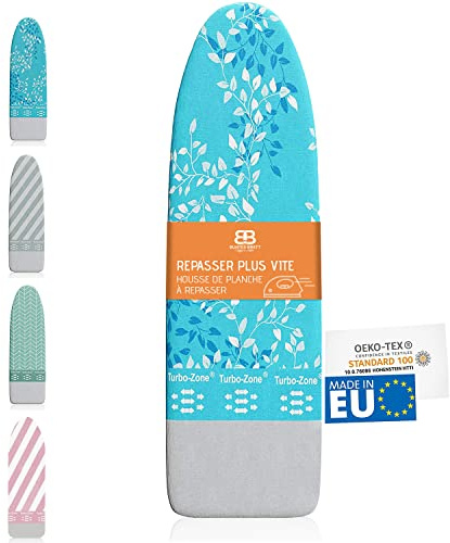 Buntes Brett ® Nur Bügelbrettbezug für Dampfbügeleisen (Größe L) | Universal bis max. 140x50 cm | Bügeltischbezug für schnelles und leichtes Bügeln | Made in EU | Dampfbügelstation geeignet | Blau