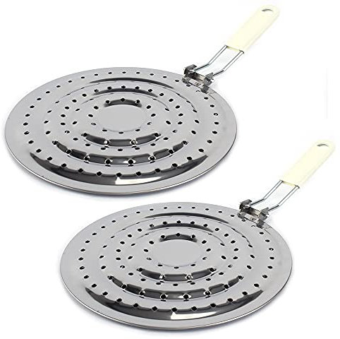 Paquete de 2 difusores de calor de doble espesor, placa de cocción a fuego lento de acero inoxidable para estufas eléctricas y de gas, 8 pulgadas para cocina de gas, conduce el calor uniformemente,