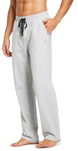 baleaf Men's Sweatpants Yoga Lounge Cotton Pajama Pants Casual Open Bottom Straight Leg Stretchy Sweat Pants with Pockets Light Grey XL
