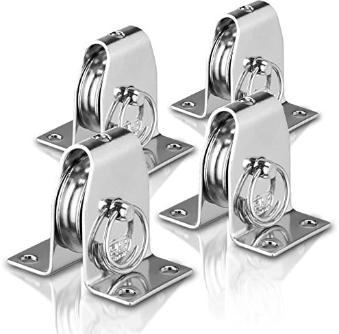Sprenger Umlenkrolle Set I Stehblock aus Edelstahl, für max. 4 mm Drahtseil I Seilrolle zum Anschrauben mit Befestigungslöcher, Umlenkblock stehend, 250 kg belastbar (4)