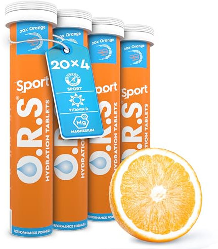 O.R.S Elektrolyttabletten für Sport Hydratation | Premium Sports Elektrolyte mit Vitamin D + Magnesium | Vegane, glutenfrei & kalorienarme Hydratationstabletten mit Vitaminen, Orange, 80 Portionen