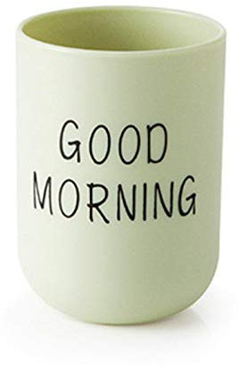 Good Morning Toothbrush Holder, Round Wash Gargle Accessories for Children Couples, Plastic Cup 330ml (Green)