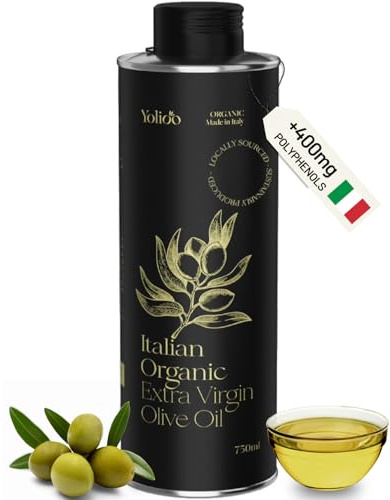 100% Italian Organic Olive Oil Extra Virgin | High Polyphenols Cold Pressed & Early Harvest from Tuscany | Extra Virgin Olive Oil (0.75l)