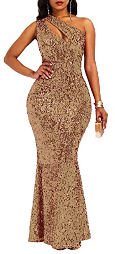 VERWIN Sequins Fashion Sleeveless Oblique Collar Mermaid Women's Maxi Dress Bodycon Dress Party Dress