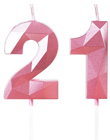 Yiran Pink 21st Birthday Candles, Number 21 Happy Birthday Candles, Pink Cake Topper Decorations for Birthday Party, Wedding Anniversary Celebration Supply for Girls Women
