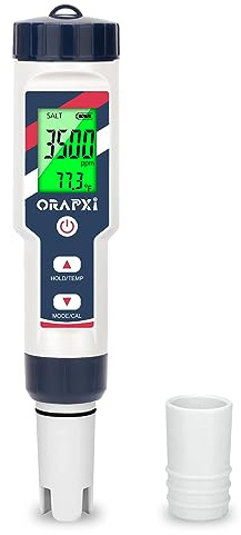 ORAPXI pH Salinity Tester 5 in 1 pH Salt TDS EC Temp Meter for Hydroponic System Saltwater Pool pH and PPM Meter Water Tester for Indoor Plant Grow, Hot Tub, Spa, Aquarium, Home Brewing