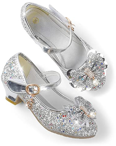 JerrisApparel Scarpe da Principessa per Ragazze Mary Janes Matrimonio Compleanno Festa (Argento, 28 EU)