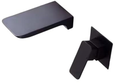 Wandmontage Waschtisch Armatur Verdeckter Wasserfall-Wasserhahn Badezimmer Geteilt Vollkupfer Schwarz Verdeckte Wand-Waschtischarmatur Küche Schwarz