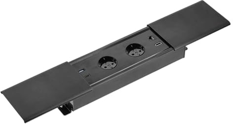 GTV - Möbelsteckdose PRESTINO, Mehrfachsteckdosen, 2x Schuko Steckdose, 1x USB A, 1x USB C, 1x RJ45 1x HDMI, Kabellänge 1,5m, Farbe Schwarz, für Schreibtische, Tischplatte, Küchen und Büro