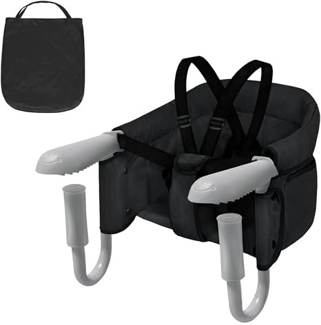 UISEBRT Tischsitz Faltbar Babysitz Hochstuhl Baby Sitzerhöhung Kindersitz mit Anti-Rutsch-Klemmen und Sicherheitsgurt, Tragbarer Hochstuhl Kinder Reisestuhl für zu Hause und Unterwegs, Schwarz