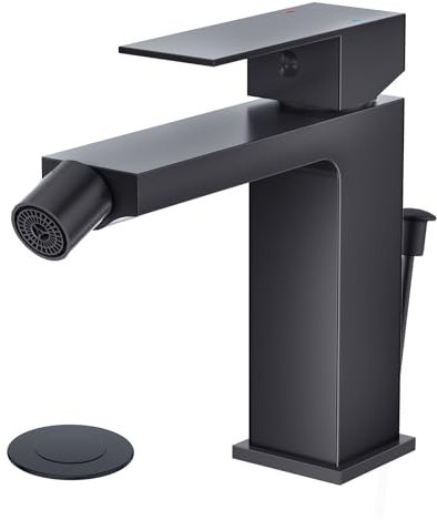 Faustina Mitigeur monocommandé pour Bidet toilettes avec Tirette, Robinet de Bidet pour Salle de Bain, Mitigeur Monocommande Robinet Carré, en Laiton H59A Noir
